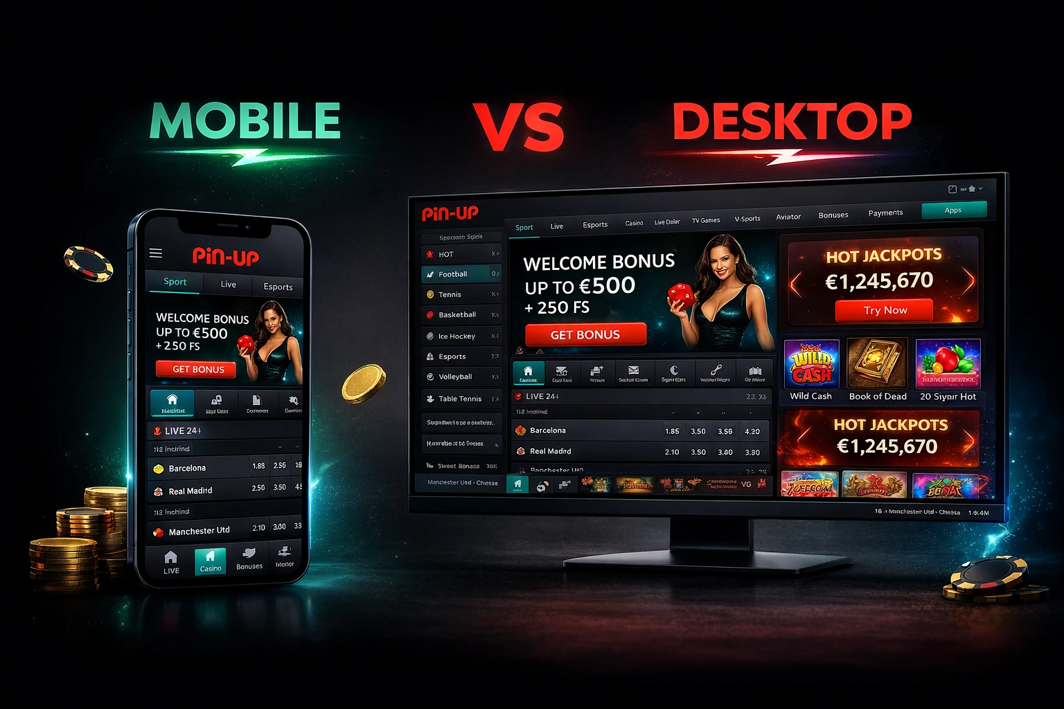 Pin-Up Casino mobil tetbiq vs desktop