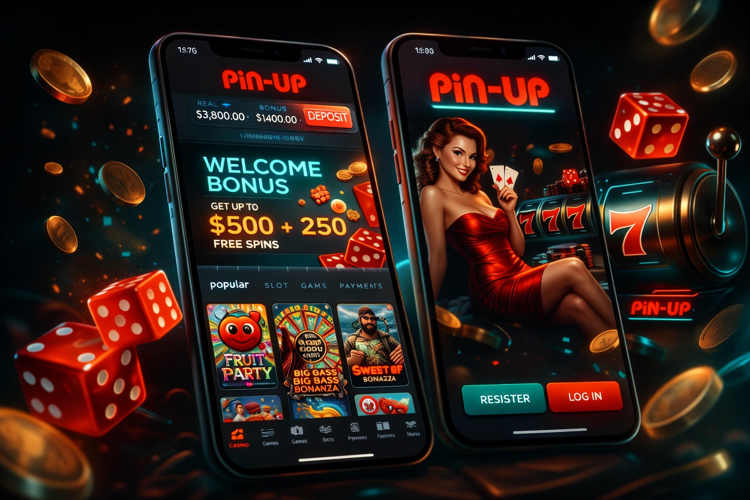 Pin-Up Casino mobil tətbiqi telefon mockup